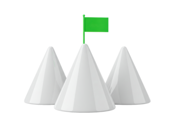 Isolated Three Peaks with Green Flag on Top