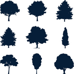 Nature tree silhouette vector icons, perfect for web, mobile, posters, and green initiative projects.