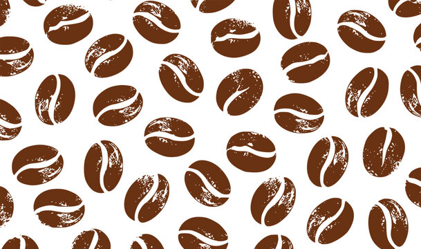 Seamless Pattern of Scattered Brown Coffee Beans Vector Background for Cafe and Beverage Designs