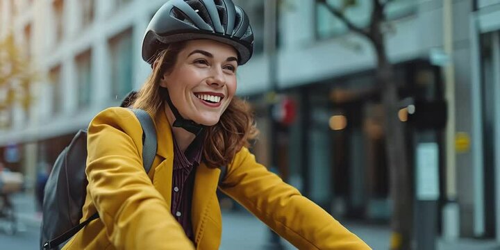 Frau f&auml;hrt mit dem Rad zur Arbeit