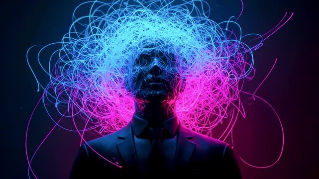 Abstract representation of a man in a suit with colorful swirling lights symbolizing thoughts and ideas