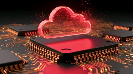 Abstract digital representation of cloud computing with red cloud over circuit board, symbolizing technology - Powered by Adobe