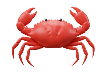 Isolated Vivid Red Crab with Raised Claws