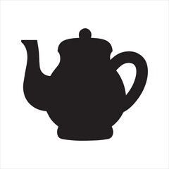 Teapot silhouette icon. Classic black vector graphic of a kettle for tea time, breakfast, or kitchen themes. Isolated vintage pot illustration