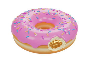 Isolated Pink Donut with Bite and Golden Filling