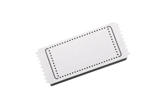 White blank ticket stub with dotted tear-off line and perforated edges, isolated on a transparent background - Powered by Adobe