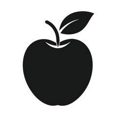 Black apple fruit silhouette with leaf and stem icon