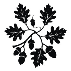 Black oak leaves and acorns arrangement branches white © GFX