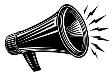 Vintage Megaphone Announcement, Black and White Illustration