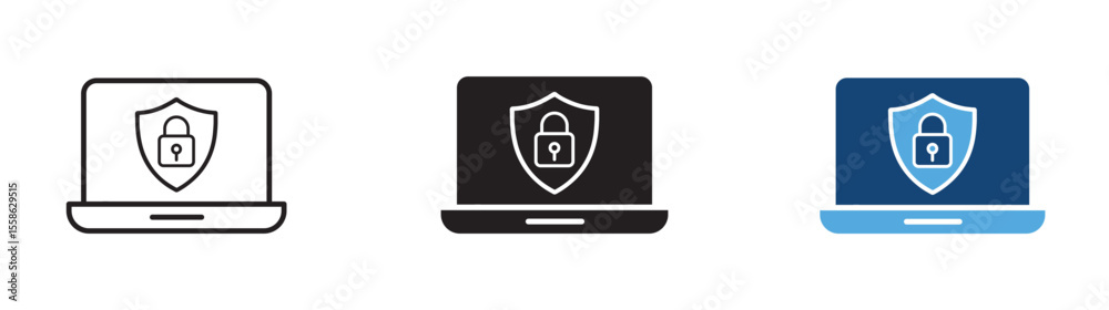 Fototapete laptop computer with a lock icon on screen. cybersecurity., laptop security protection shield padloc