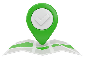 Isolated Green Map Pointer with Checkmark Location Confirmation