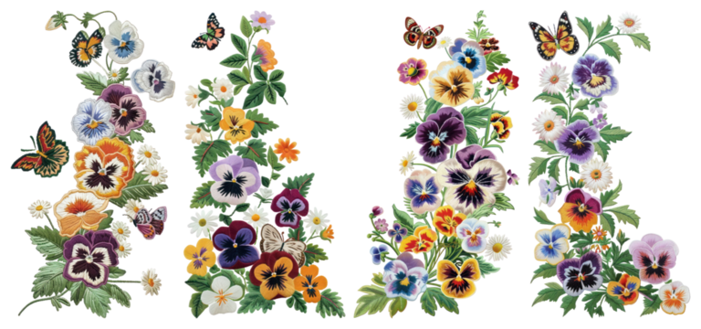 PNG Vibrant floral butterfly collage, element set on transparent background