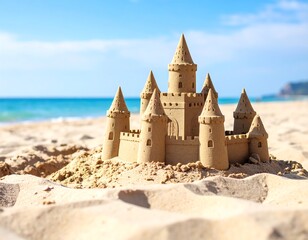 Sandcastle on a sunny beach