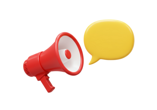 Isolated Red Megaphone with Yellow Speech Bubble