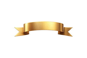 Curved gold ribbon banner with dimensional perspective and lustrous metallic surface creating elegant decorative element, isolated on a transparent background