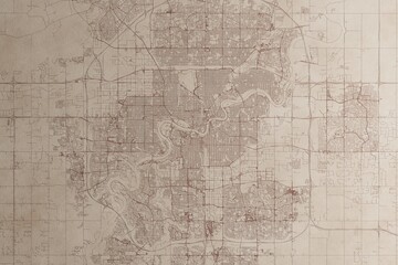 Map of Edmonton (Canada) on an old vintage sheet of paper. Retro style grunge paper with light coming from right. 3d render