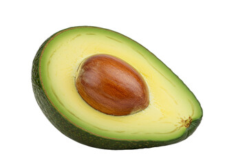Fresh, ripe green avocado, halved and isolated on a white background, a healthy tropical fruit...