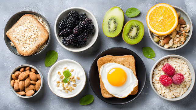 Close-up of a vibrant healthy breakfast plate with yogurt, berries, granola, and seeds. Great for wellness, health blogs, and diet content.