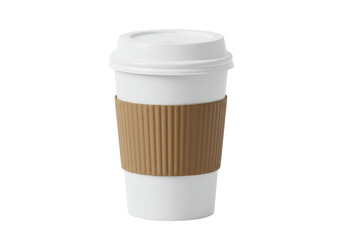 Isolated White Coffee Cup with Brown Cardboard Sleeve