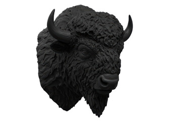 Isolated Bust of a Black Buffalo Head