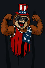 funny sloth uncle sam cartoon vector illustration
