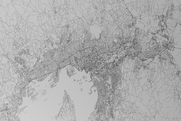 Fototapeta premium Map of the streets of Oslo (Norway) made with black lines on grey paper. Top view. 3d render, illustration