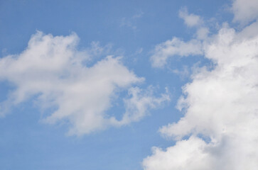 Horizontal blue sky with white clouds background. Nature ,sky landscape, atmosphere .