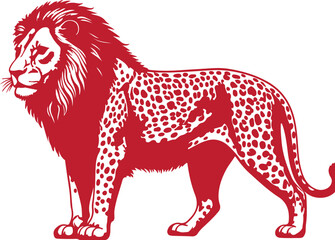  Spotted lion in silhouette white background.