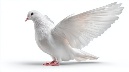 A white pigeon is standing on a white background