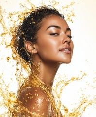 A woman with a gold spray on her face
