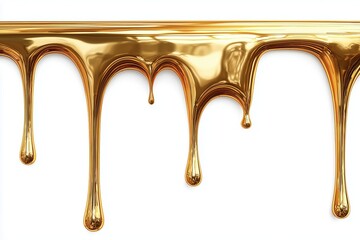 A gold liquid drips down a white background