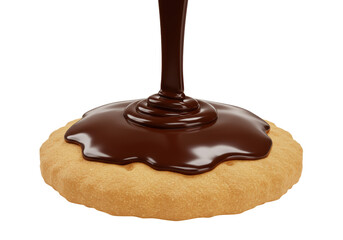 Isolated Dark Chocolate Pouring Over Cookie