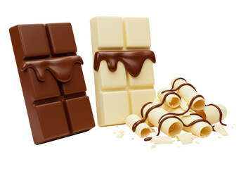 Isolated Chocolate Bars with White Chocolate Curls
