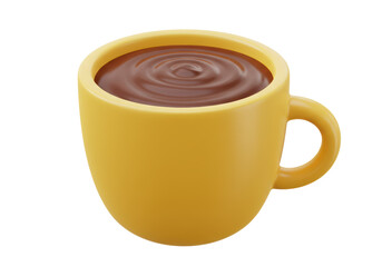 Isolated Steaming Yellow Cup Overflowing with Dark Chocolate