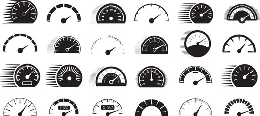 Set of speed meter black silhouette vector illustration icon set collections