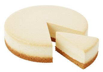 Isolated Creamy New York Style Cheesecake with Slice Removed