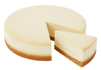 Isolated Creamy New York Style Cheesecake with Slice Removed