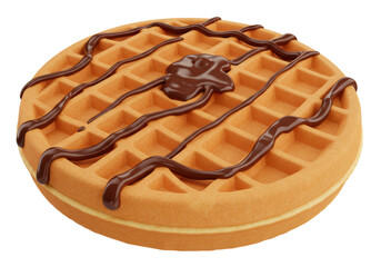 Isolated Waffle Drizzled with Chocolate Syrup
