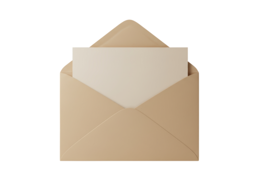 Isolated Beige Envelope with Blank Invitation Card Revealing Contents