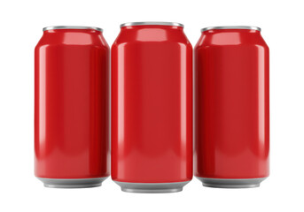 Isolated Group of Three Red Soda Cans