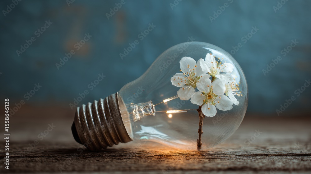 Poster Blooming Flower Inside Lightbulb Symbolizes Growth and Creativity in a Simple yet Striking Composition