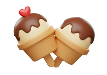 Isolated Two Ice Cream Cones Leaning Together