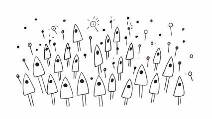 Whimsical hand-drawn illustration of a crowd of simple figures, playful and minimalist style, conveying a sense of community and togetherness.