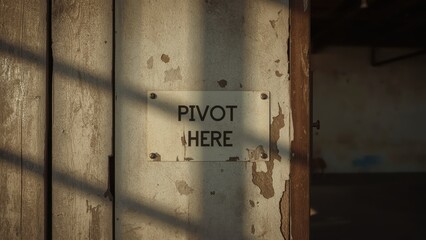 Pivot sign. Pivot sign on worn wall casting shadows, construction, ind