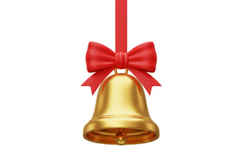 Isolated Golden Bell with Red Ribbon for Festive Occasions