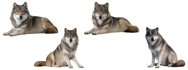 Timber wolves sitting and lying