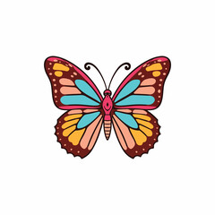Obraz premium Colorful Butterfly Illustration: A vibrant illustration of a butterfly with orange, pink, and teal wings, set against a plain background.