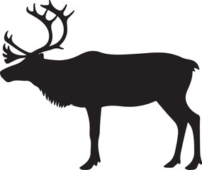 Generate image full black vector of Reindeer Caribou in silhouette purw white background.