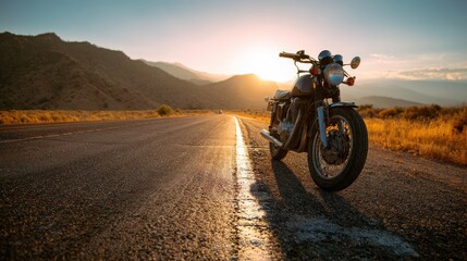 Obraz premium High-quality photo of motorcycle on the road in a sunny, Looking for adventure.