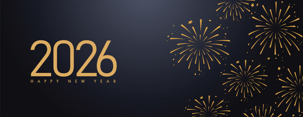 Happy New Year 2026 gold text effect firework star confetti Background